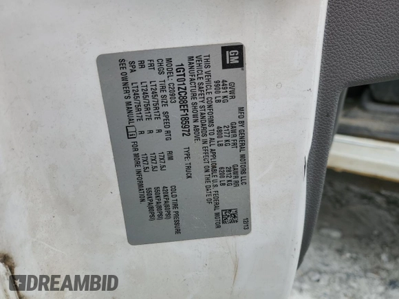 2014 GMC Sierra 1500 with VIN 1GT01ZC88EF185972, listed as a Copart auction lot 44773564 with 369,968 mi miles and Salvage Title. Bid and sale history available at DreamBid. Image 12.