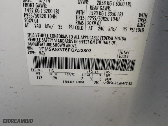 2015 Ford Explorer Sport with VIN 1FM5K8GT6FGA32803, listed as a Copart auction lot 48967935 with 220,749 mi miles and Salvage Title. Bid and sale history available at carsss.com. Image 15.