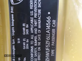 2020 Lamborghini Huracan z VIN ZHWUF5ZF6LLA14566, wystawiony jako Copart lot #84107514 z przebiegiem 10 503 mil mil oraz Szkody całkowita. Historia ofert i sprzedaży dostępna na DreamBid. Obrazek 14.