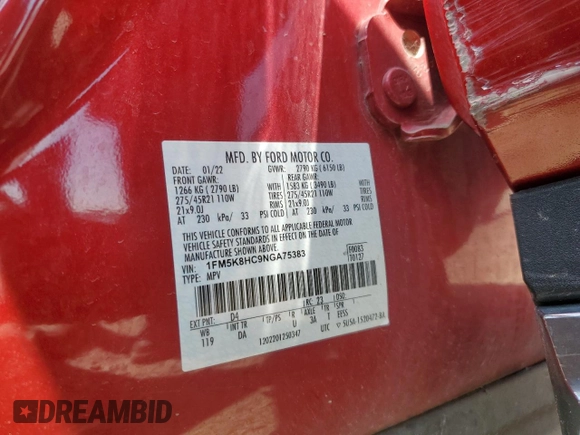 2022 Ford Explorer Platinum с VIN 1FM5K8HC9NGA75383, выставлен на аукционе Copart как лот 54702175 с пробегом 65 848 миль миль и Списание • Salvage title. История ставок и продаж доступна на DreamBid. Изображение 13.