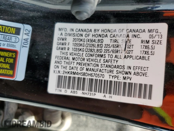 2013 Honda CR-V EX z VIN 2HKRM4H58DH670570, wystawiony jako Copart lot #61173985 z przebiegiem 232 400 mil mil oraz Czysty tytuł • Clean title. Historia ofert i sprzedaży dostępna na DreamBid. Obrazek 13.