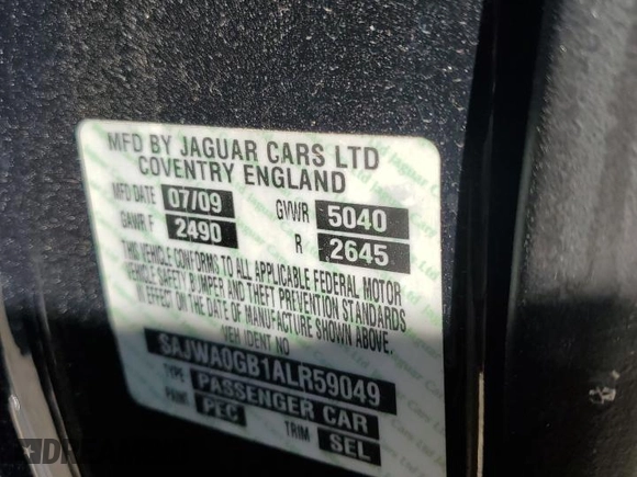 2010 Jaguar XF Premium Luxury with VIN SAJWA0GB1ALR59049, listed as a Copart auction lot 54743875 with 0 mi miles and Clean Title. Bid and sale history available at carsss.com. Image 13.