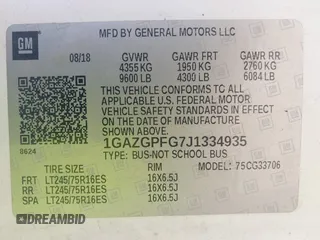 2018 Chevrolet Express Passenger LT с VIN 1GAZGPFG7J1334935, выставлен на аукционе IAAI как лот 41697084 с пробегом 72 571 миль миль и . История ставок и продаж доступна на DreamBid. Изображение 9.
