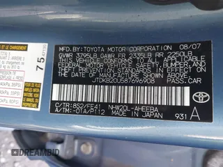 2008 Toyota Prius with VIN JTDKB20U587696908, listed as a IAAI auction lot 41735647 with 222,149 mi miles and . Bid and sale history available at DreamBid. Image 9.