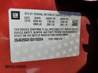 2016 Buick Regal GS with VIN 2G4GV5GX1G9155264, listed as a Copart auction lot 64977104 with 129,580 mi miles and Salvage Title. Bid and sale history available at DreamBid. Image 12.
