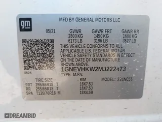 2021 Chevrolet Traverse LT Leather with VIN 1GNEVHKW2MJ222473, listed as a IAAI auction lot 41792135 with 132,656 mi miles. Bid and sale history available at carsss.com. Image 9.