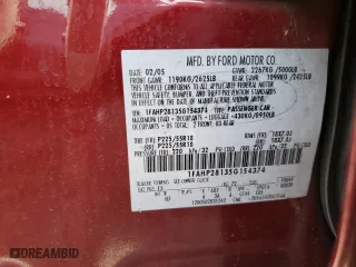 2005 Ford Five Hundred Limited with VIN 1FAHP28135G154374, listed as a Copart auction lot 75402024 with 0 mi miles and Salvage Title. Bid and sale history available at carsss.com. Image 12.