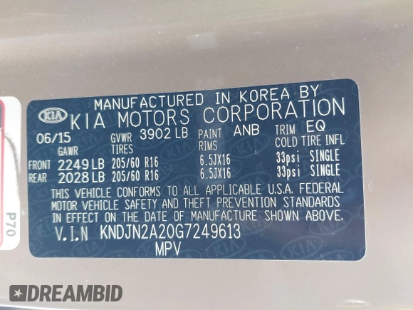 2016 Kia Soul with VIN KNDJN2A20G7249613, listed as a IAAI auction lot 41756079 with 45,128 mi miles. Bid and sale history available at carsss.com. Image 9.