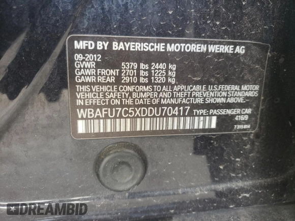 2013 BMW 5 Series 535i xDrive with VIN WBAFU7C5XDDU70417, listed as a Copart auction lot 60244315 with 182,264 mi miles and Clean title. Bid and sale history available at DreamBid. Image 12.