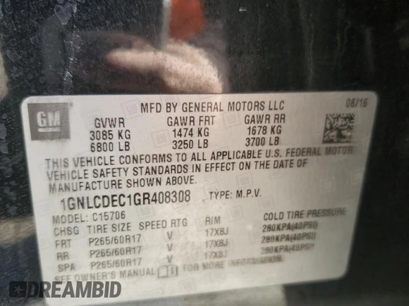 2016 Chevrolet Tahoe Commercial with VIN 1GNLCDEC1GR408308, listed as a Copart auction lot 81150664 with Not provided miles and Salvage title. Bid and sale history available at DreamBid. Image 13.