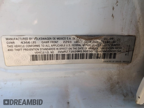 2009 Volkswagen Jetta SE с VIN 3VWRZ71K09M130230, выставлен на аукционе Copart как лот 54366605 с пробегом 143 655 миль миль и Списание • Salvage title. История ставок и продаж доступна на DreamBid. Изображение 13.