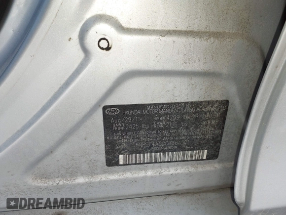 2012 Hyundai Sonata 2.4L Limited PZEV with VIN 5NPEC4AC2CH364571, listed as a IAAI auction lot 41813774 with 146,977 mi miles. Bid and sale history available at carsss.com. Image 9.