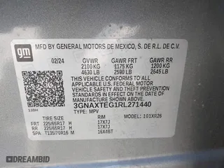 2024 Chevrolet Equinox LT with VIN 3GNAXTEG1RL271440, listed as a IAAI auction lot 41863055 with 20,746 mi miles. Bid and sale history available at carsss.com. Image 9.