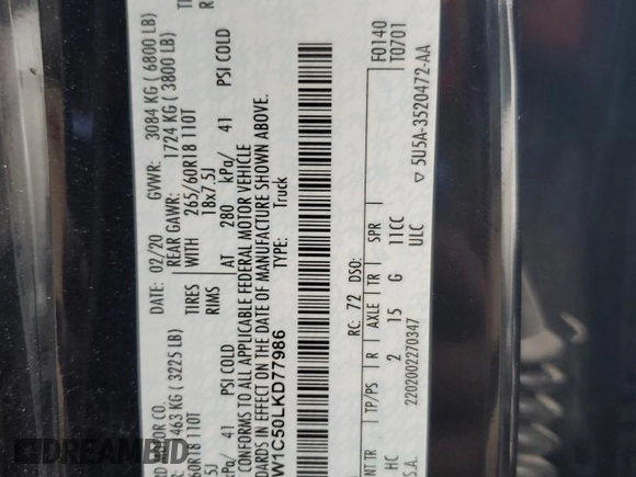 2020 Ford F-150 XL with VIN 1FTEW1C50LKD77986, listed as a Copart auction lot 61247745 with 140,855 mi miles and Salvage title. Bid and sale history available at DreamBid. Image 13.