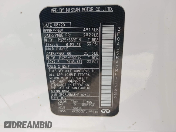 2021 Infiniti QX50 Luxe с VIN 3PCAJ5BA8MF102626, выставлен на аукционе IAAI как лот 38420561 с пробегом 30 436 миль миль и . История ставок и продаж доступна на DreamBid. Изображение 9.