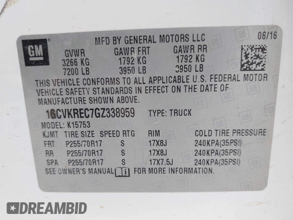 2016 Chevrolet Silverado 1500 LT with VIN 1GCVKREC7GZ338959, listed as a IAAI auction lot 42147778 with 140,570 mi miles and . Bid and sale history available at DreamBid. Image 9.
