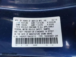 2016 Honda Accord Sedan EX with VIN 1HGCR2F77GA226710, listed as a IAAI auction lot 41797019 with 70,705 mi miles. Bid and sale history available at carsss.com. Image 9.