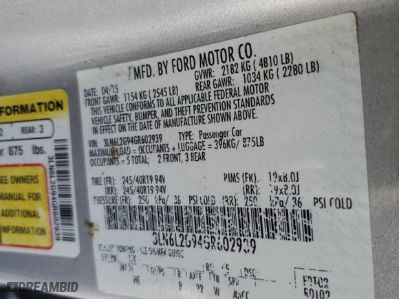 2016 Lincoln MKZ with VIN 3LN6L2G94GR602939, listed as a Copart auction lot 48049295 with 141,996 mi miles and Salvage Title. Bid and sale history available at carsss.com. Image 12.