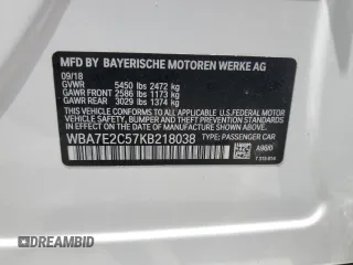 2019 BMW 7 Series 740i with VIN WBA7E2C57KB218038, listed as a Copart auction lot 77892043 with 51,471 mi miles. Bid and sale history available at carsss.com. Image 14.