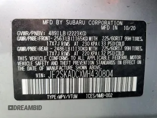 2021 Subaru Forester with VIN JF2SKADCXMH430804, listed as a Copart auction lot 55349985 with 45,167 mi miles and Salvage title. Bid and sale history available at DreamBid. Image 14.