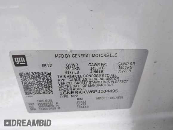 2023 Chevrolet Traverse Premier with VIN 1GNERKKW6PJ104495, listed as a IAAI auction lot 41868123 with 56,049 mi miles and . Bid and sale history available at DreamBid. Image 9.