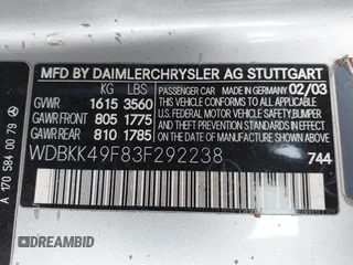 2003 Mercedes-Benz SLK 230 Kompressor with VIN WDBKK49F83F292238, listed as a IAAI auction lot 41874236 with Not Provided miles and . Bid and sale history available at DreamBid. Image 9.