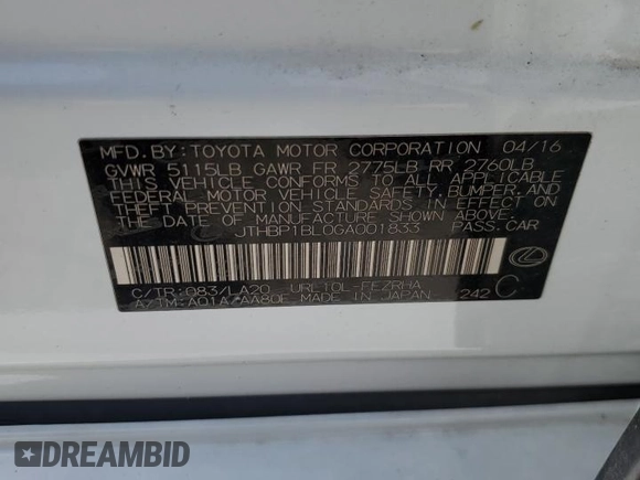 2016 Lexus GS F F z VIN JTHBP1BL0GA001833, wystawiony jako Copart lot #51802464 z przebiegiem Nie podano mil oraz Szkoda całkowita • Salvage title. Historia ofert i sprzedaży dostępna na DreamBid. Obrazek 12.