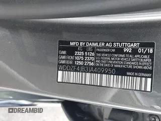 2018 Mercedes-Benz E-Class E 300 with VIN WDDZF4JB3JA409950, listed as a IAAI auction lot 42032598 with 44,381 mi miles. Bid and sale history available at carsss.com. Image 9.