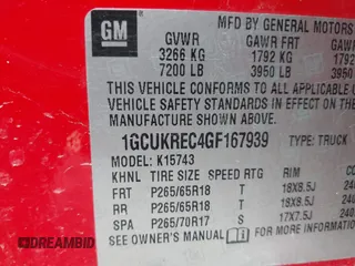 2016 Chevrolet Silverado 1500 LT with VIN 1GCUKREC4GF167939, listed as a IAAI auction lot 41439912 with 162,110 mi miles and . Bid and sale history available at DreamBid. Image 9.