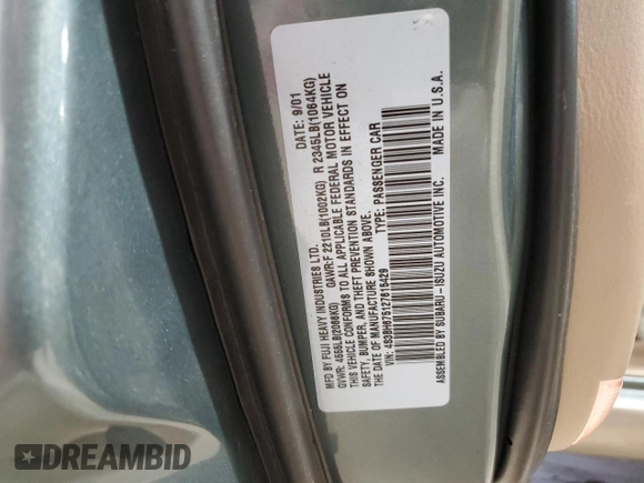 2002 Subaru Legacy Outback z VIN 4S3BH675127615429, wystawiony jako Copart lot #43357145 z przebiegiem 177 343 mil mil oraz Szkoda całkowita • Salvage title. Historia ofert i sprzedaży dostępna na DreamBid. Obrazek 13.