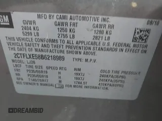 2011 GMC Terrain SLT-2 with VIN 2CTFLXE58B6218989, listed as a IAAI auction lot 41691702 with 155,318 mi miles. Bid and sale history available at carsss.com. Image 9.