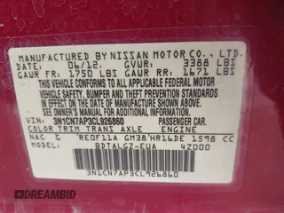 2012 Nissan Versa S with VIN 3N1CN7AP3CL926860, listed as a IAAI auction lot 42386910 with 162,401 mi miles and . Bid and sale history available at DreamBid. Image 9.