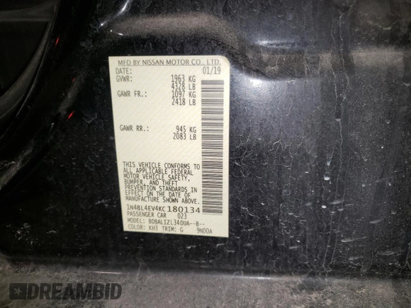 2019 Nissan Altima 2.5 SL with VIN 1N4BL4EV4KC180134, listed as a Copart auction lot 53438605 with 117,296 mi miles and Clean Title. Bid and sale history available at carsss.com. Image 12.