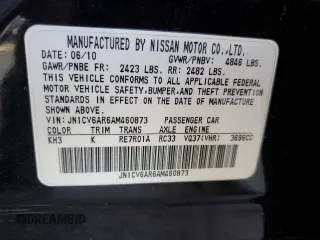 2010 Infiniti G37 x with VIN JN1CV6AR6AM460873, listed as a Copart auction lot 51182505 with 76,578 mi miles and Salvage Title. Bid and sale history available at DreamBid. Image 12.