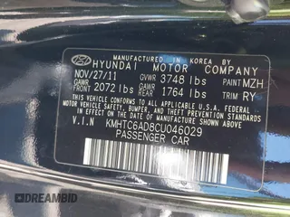 2012 Hyundai Veloster w/Black Int с VIN KMHTC6AD8CU046029, выставлен на аукционе IAAI как лот 41664151 с пробегом 163 523 миль миль и . История ставок и продаж доступна на DreamBid. Изображение 9.