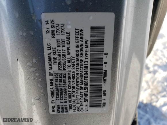 2015 Honda Odyssey EX-L with VIN 5FNRL5H66FB048813, listed as a Copart auction lot 46107255 with 175,888 mi miles and Clean Title. Bid and sale history available at carsss.com. Image 15.