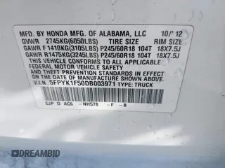 2013 Honda Ridgeline RTL with VIN 5FPYK1F50DB003971, listed as a IAAI auction lot 41946344 with 240,051 mi miles. Bid and sale history available at carsss.com. Image 9.