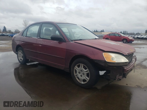 2002 Honda Civic LX with VIN 2HGES15502H558280, listed as a Copart auction lot 43611285 with 164,284 mi miles and Salvage Title. Bid and sale history available at DreamBid. Image 4.
