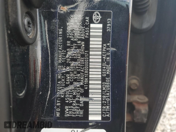 2013 Toyota Avalon XLE with VIN 4T1BK1EB0DU003171, listed as a Copart auction lot 51767205 with 243,440 mi miles and Clean Title. Bid and sale history available at DreamBid. Image 12.