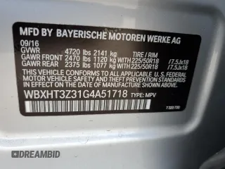 2016 BMW X1 xDrive28i with VIN WBXHT3Z31G4A51718, listed as a Copart auction lot 49331103 with 63,991 mi miles. Bid and sale history available at carsss.com. Image 13.
