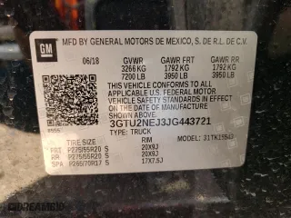 2018 GMC Sierra 1500 SLT with VIN 3GTU2NEJ3JG443721, listed as a Copart auction lot 46477485 with 58,515 mi miles and Salvage Title. Bid and sale history available at carsss.com. Image 16.