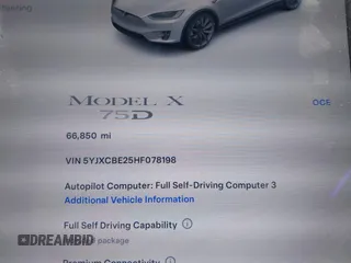 2017 Tesla Model X 90D z VIN 5YJXCBE25HF078198, wystawiony jako IAAI lot #42470050 z przebiegiem 66 850 mil mil oraz . Historia ofert i sprzedaży dostępna na DreamBid. Obrazek 9.