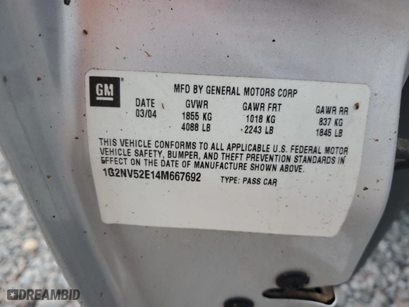 2004 Pontiac Grand Am GT1 with VIN 1G2NV52E14M667692, listed as a Copart auction lot 73339504 with 156,066 mi miles and Salvage Title. Bid and sale history available at carsss.com. Image 13.