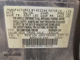 2008 Nissan Sentra S with VIN 3N1AB61E28L736130, listed as a IAAI auction lot 41994084 with 242,622 mi miles and . Bid and sale history available at DreamBid. Image 9.