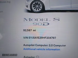 2017 Tesla Model S 100D with VIN 5YJSA1E29HF204797, listed as a IAAI auction lot 41760296 with 92,587 mi miles. Bid and sale history available at carsss.com. Image 7.