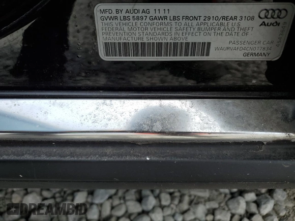 2012 Audi A8 с VIN WAURVAFD4CN017834, выставлен на аукционе Copart как лот 56951795 с пробегом 154 564 миль миль и Списание • Salvage title. История ставок и продаж доступна на DreamBid. Изображение 12.