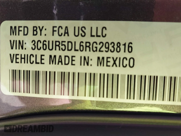 2024 Ram 2500 Big Horn with VIN 3C6UR5DL6RG293816, listed as a IAAI auction lot 41502929 with 4,958 mi miles and . Bid and sale history available at DreamBid. Image 9.
