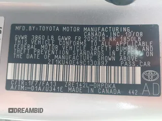 2009 Toyota Matrix with VIN 2T1KU40E49C130897, listed as a IAAI auction lot 42164096 with 140,273 mi miles. Bid and sale history available at carsss.com. Image 9.