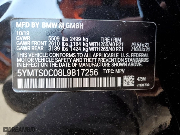2020 BMW X3 M Competition with VIN 5YMTS0C08L9B17256, listed as a Copart auction lot 48644274 with 25,865 mi miles. Bid and sale history available at carsss.com. Image 13.