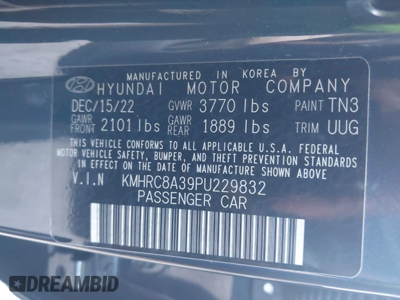 2023 Hyundai Venue Limited with VIN KMHRC8A39PU229832, listed as a IAAI auction lot 40665952 with 56,922 mi miles and . Bid and sale history available at DreamBid. Image 9.